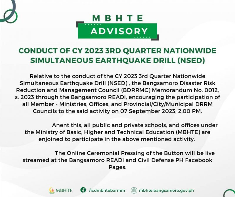 Conduct of CY 2023 3rd Quarter Nationwide Simultaneous Earthquake Drill